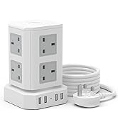 Tower Extension Lead with USB Slots with 18W USB C Fast Charger(5V/3.1A), HAFINO 12 Way Plug Exte...