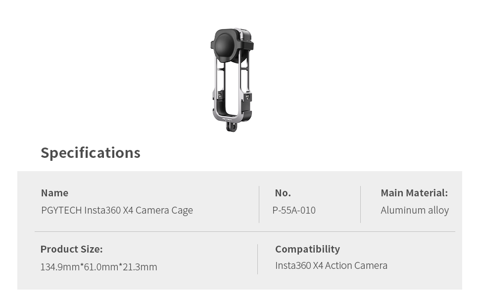 PGYTECH Aluminum Camera Cage for Insta360 X4