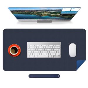 Mouse Mat Large Non-Slip Waterproof PU Leather Stitched Edges Mouse Pad for Desk Writing Home Office Blue