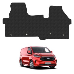 Van Mats for Ford Transit Custom (2024-) Manual Van Floor Mats Premium Rubber Tailored Fit Set Accessory Black Custom Fitted 4 Pieces with Clips - Anti-Slip Backing