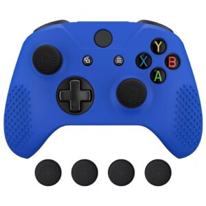 eXtremeRate PlayVital Soft Anti-Slip Dark Blue Silicone Controller Cover Skins and Black Thumb Grips Caps Protective Case for Xbox One X S Controller - Controller Withou