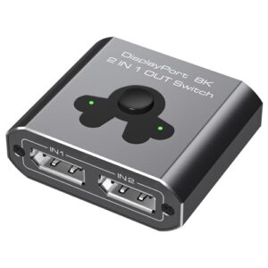 VEDINDUST DisplayPort Switch 2 in 1 Out 8K@60Hz Displayport Switcher Unidirectional Support 4K@144Hz 4K@60Hz DP 1.4 for TVs Monitors Laptops PCs Projectors etc