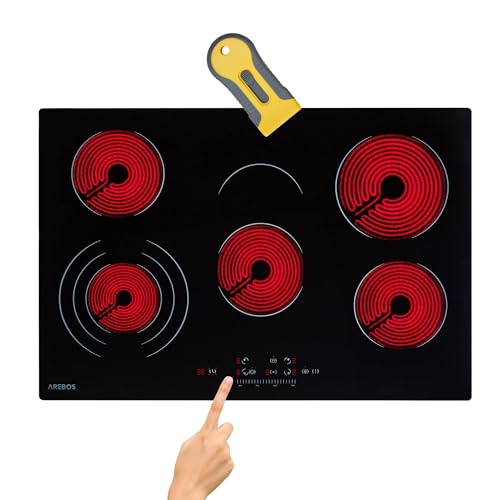 Arebos glass ceramic hob | 8700 W | 5 hobs | 77 cm | self-sufficient | incl. three-ring zone and roasting zone | with Sensor Touch | childproof lock | overheating protection | auto shut-off