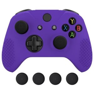 eXtremeRate PlayVital Soft Anti-Slip Purple Silicone Controller Cover Skins for Xbox One X Controller and Black Thumb Grips Caps Protective Case for Xbox One X S Controller - Controller NOT Included