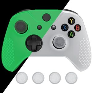 eXtremeRate PlayVital Soft Anti-Slip Glow in Dark - Green Silicone Controller Cover Skins and Black Thumb Grips Caps Protective Case for Xbox One X S Controller - Controller NOT Included