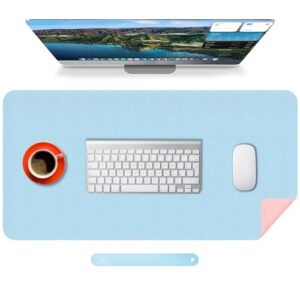 Mouse pads Desk Mat Waterproof PU Leather Stitched Edges Non-Slip Base Table Protector Large Gaming Mouse Mat Writing Pad for Office and Home Blue Pink