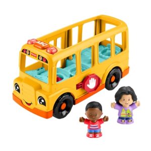 Fisher-Price Little People Toddler Toy School Bus Musical Push-Along Vehicle with 2 Figures for Kids Ages 1+ Years