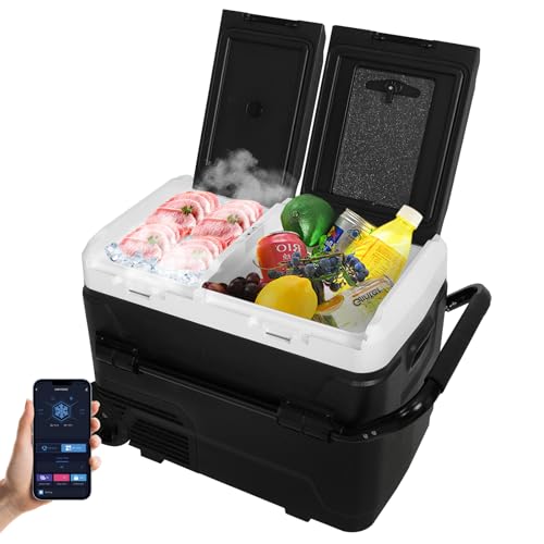 ARTETHYS Camping Fridge 50L Car Fridge Car Refrigerator 12V Portable Freezer with APP Control Dual Zone Compressor -20°C to 20°C with 12/24V DC 240V AC for Camping Travel Caravan RV            [Energy Class E]