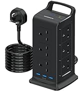 Tower Extension Lead Surge Protection (13A 2990W) with 3 USB Slots,NVEESHOX 12 Way Multi Plug Ext...