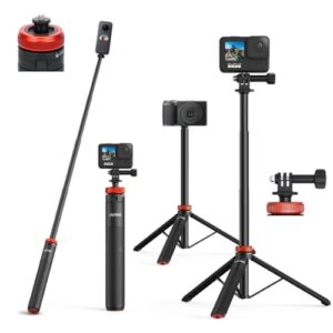 VIDIFY UURIG TP-03 52" Extendable Camera Tripod for Insta360 X4 X3 Selfie Stick Tripod with 1/4" Screw Mini And Two Prong Adapter Portable Camera Stand Tripod for AKASO