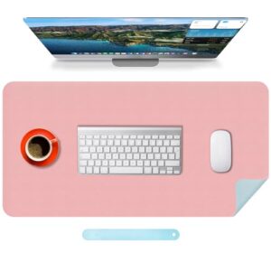 Mouse Pads Desk Mat Waterproof PU Leather Stitched Edges Non-Slip Base Table Protector Large Gaming Mouse Mat Writing Pad for Office and Home Blue Pink