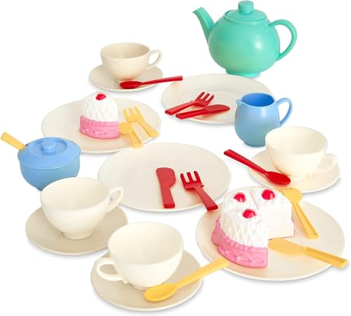 Casdon 33-Piece Tea Set. Colourful Toy Playset with Teapot