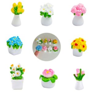 8PCS/Pack Miniature Doll House Flowers for Fairy Garden Accessories Mini Potted Plant Fake Floral Pot for Doll House Decoration Ornaments Micro Landscape Decor DIY Gift Colorful