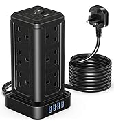 Tower Extension Lead with USB Slots 2M, 12 Way Surge Protector Extension Lead with 4 USB(1 USB C-...