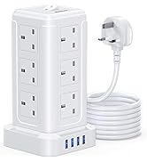 NVEESHOX Extension Lead Surge Protection, 12 Way Power Strip Tower with 4 USB Slots 5M/16FT Long ...