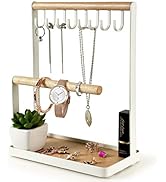 PAMANO Jewelry Organizer Necklace Holder, 5-Tier display Stand with Earring Holes Wooden Tray 10 ...