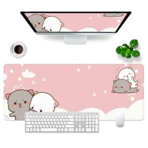 WYDUCVI Pink Gaming Mouse Mat Cat Large Mouse Mat Ms. XL Desk Mat 31.5x11.8x0.12 inch (80x30 CM) Kawaii Large Desk Pad Cute Mouse Mat Gifts for Women (Cute cat -6)