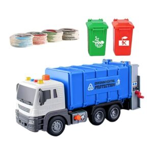 Folpus Friction Powered Garbage Truck Toy Recycling Truck with Trash Can Dumping Function Realistic Push and Go Car for Girls Boys