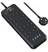 Extension Lead Tower with USB Slots, NVEESHOX 9 Way Plug Extension and 5 USB Ports (1 USB-C /18W ...
