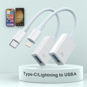 Lightning to USB Camera Adapter+USB C Adapter OTG Cable (2pack) iPhone and Type C to USB Female OTG Adapter for Samsung iPhone iPad Macbook USB Flash Drive