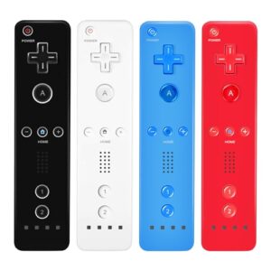 AUFGLO Wii Controller 4 Pack - Wii Remote with Silicone Case and Wrist Strap(Black - White - Red - Blue)