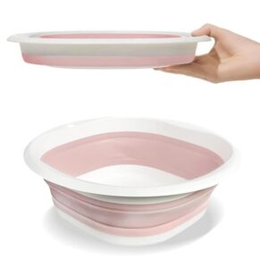 haoyuan Collapsible Washing Up Bowl Folding Hand Wash Basin Plastic Washing Up Bowl Retractable Water Storage Basin Portable Food Storage Camping Bowl Multipurpose Outdoor Travel Basin (L Pink)