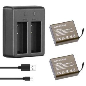 AKASO 2x1050mAh Rechargeable Battery with USB Dual Charger for EK7000/ EK7000 Pro/Brave 4 Brave 6/Vision 3/Vision 3 Pro/Vision 4 Lite