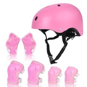 YECHISY Kids Bike Helmet with Knee Elbow Pads Wrist Guards: 7-IN-1 Toddler Adjustable Helmet Protective Gear Set for 3-14 Years Old Boys Girls Cycling Scooter Skateboard Roller Skating