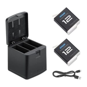 Oyomba Hero 12 battery 2000mAh Fully Compatible with gopro Hero 12 Black Hero 11/10/9 Black （Battery 2-pack，3-channel charger，Type-C Fast charge）