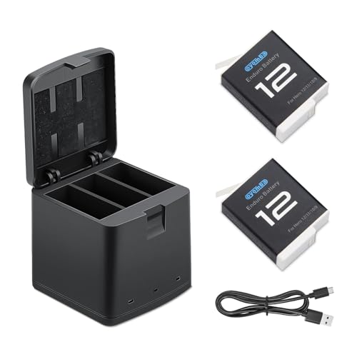 Oyomba Hero 12 battery 2000mAh Fully Compatible with gopro Hero 12 Black Hero 11/10/9 Black （Battery 2-pack，3-channel charger，Type-C Fast charge）