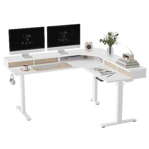 FEZIBO 160 x 60 cm L Shaped Standing Desk with 4 Drawers