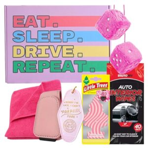 llanochslif I Love My Car - Pink Bundle of 6 First Car Accessories & Car Care Kit Gift Set for Her - Car Kit for Drivers & Car Lovers - Car Gifts for Women with Car Cleaning Kit - New Car Accessories