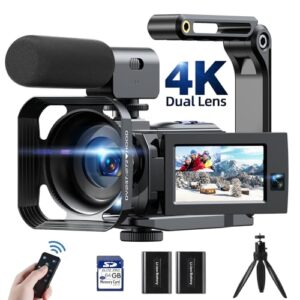 4K Video Camera 56MP Dual Lens Camcorder WiFi IR Night Vision Vlogging Camera for YouTube 16X Digital Zoom 3.0"Touchscreen Video Recorder with 2 Batteries