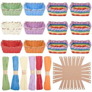 FREEBLOSS 12 Set DIY Basket Weaving Kit Rectangular Raffia Ribbon Basket Creative Woven Bowls for Adults Paper Basket Making Kit for Students Arts and Crafts Projects Basket Activities