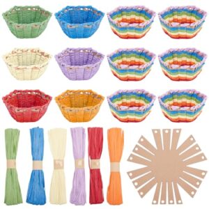 FREEBLOSS 12 Set DIY Basket Weaving Kit Hexagon Raffia Ribbon Basket Creative Basketry Kit for Students Basket Weaving Supplies for Arts and Crafts Projects Basket Activities