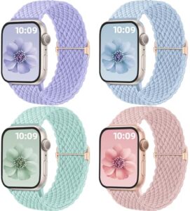 Mastten 4 Pack Solo Loop Braided Straps Compatible with Apple Watch Straps 40mm 41mm 38mm 42mm 44mm 45mm 49mm for Women Men