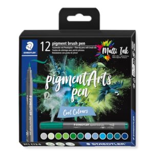 STAEDTLER 371 C12-6 Pigment Arts Brush Pen - Assorted Cool Colours (Pack of 12)