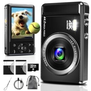 4K Digital Camera 44MP Autofocus - Compact Camera with 32G SD Card & 2 Batteries 16X Digital Zoom Portable Digital Camera for Kids Teen Students Seniors Beginne