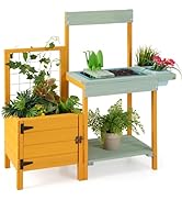 GYMAX Kids Mud Kitchen, Children Potting Bench Table with Removable Sink & Storage Shelves, Outdo...