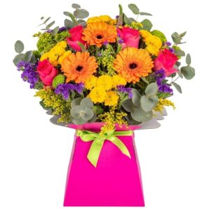 Bright and Colourful Fresh Flower Bouquet Delivered in Presentation Vase | Pink Roses