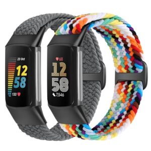 SHIJZWD Elastic Braided Straps Compatible with Fitbit Charge 5/Fitbit Charge 6