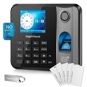 HapAttend Clocking in Machine - Fingerprint Clock in Machine for Employees Small Business Automatic Calculate Hours