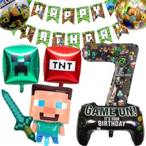 7th Gaming Birthday Decorations 8 Year Happy Birthday Balloon Banner Foil Balloons for Boy Birthday Balloons Cartoon Supplies Gaming Theme Party Supplies Decoratio