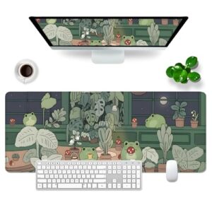 WYDUCVI Green Gaming Mouse Mat Frog Large Mouse Mat Office Desk Accessories XL Desk Mat 31.5x11.8x0.12 inch (80x30 CM) Cute Desk Pad Kawaii Keyboard Pad (Frog)