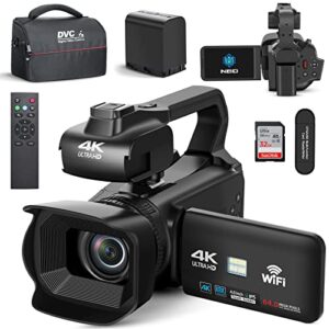 NBD Camcorder 4K Video Camera Auto Focus 64MP 60FPS 18X Zoom Digital Vlogging Camera for YouTube 4.0" Touch Screen WiFi Webcam Video Camera with 32G SD Card (VC)