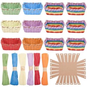 FREEBLOSS 12 Set DIY Basket Weaving Kit Square Raffia Ribbon Basket Creative Woven Bowls for Adults Basketry Kit for Arts and Crafts Projects Basket Activities