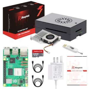 iRasptek Raspberry Pi 5 8GB Starter Kit -128GB Pre-installed Raspberry Pi OS Bookworm (Aluminum Case)