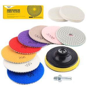 11PCS Wet/Dry Diamond Polishing Pads Kit for Granite Stone Concrete Marble Grinding Discs Set