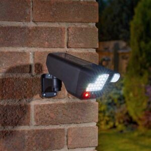 Garden Mile Dummy CCTV Camera Outdoor Pir Solar Decoy Fake Camera and Floodlight - Motion Activated Dummy Camera Security Light - Waterproof Fake CCTV Camera Blinking Flashing Red Light - Black            [Energy Class A]