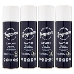 Designer Fragrances 4 Pack Savore Air Freshener Blast Cans - For Home & Vehicles – Natural Oils